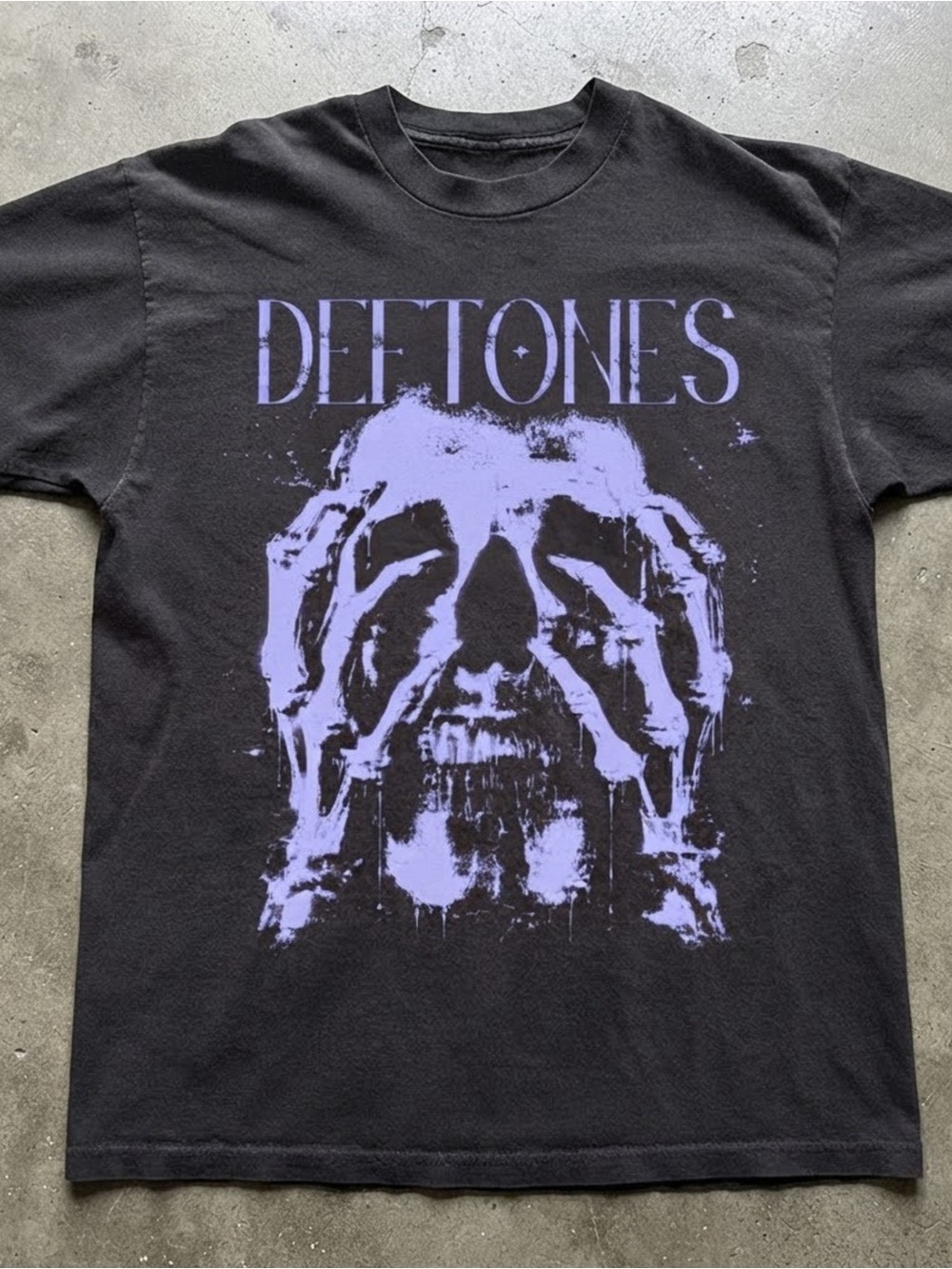 DEFTONES Black Tee with Lavender Skull Graphic